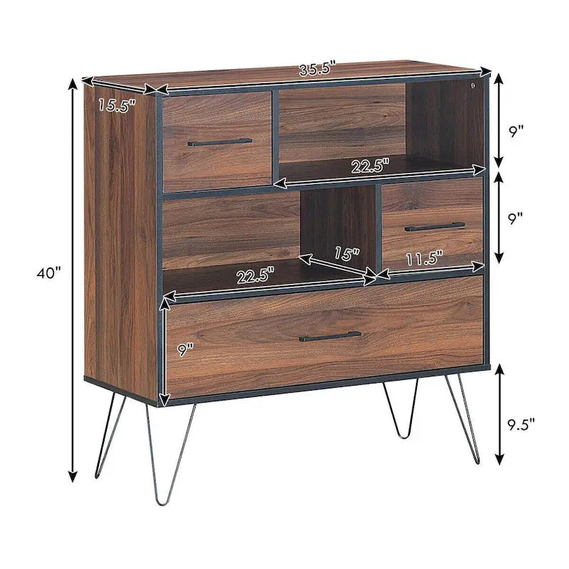 Mobile Contenitore Credenza Multiuso con Gambe in Metallo e Cassetti - 35,5 x 15,5 x 40 (L x P x A)