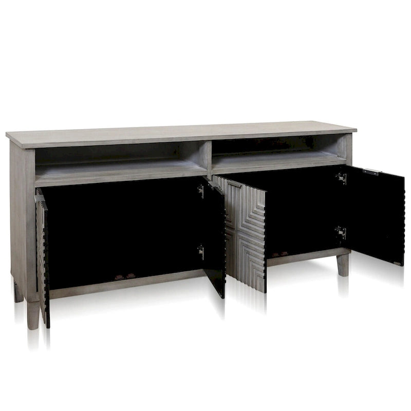 Credenza Quadrant - Quattro ante con motivo geometrico - Finitura Grigio Spazzolato
