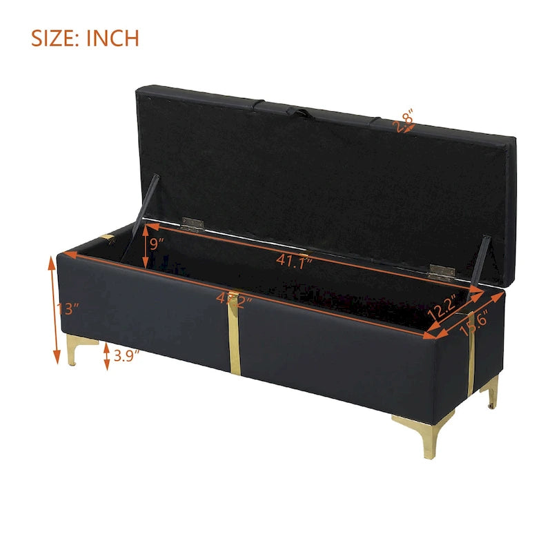 Panca pouf contenitore imbottita in similpelle con gambe in metallo, completamente assemblata ad eccezione delle gambe