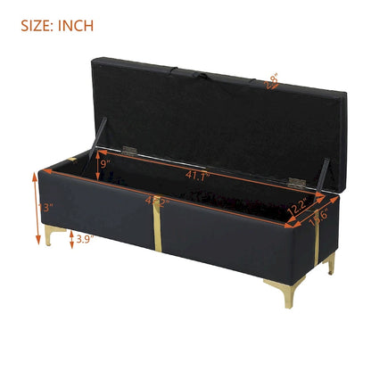 Panca pouf contenitore imbottita in similpelle con gambe in metallo, completamente assemblata ad eccezione delle gambe