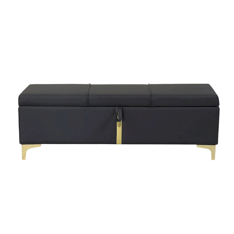 Panca pouf contenitore imbottita in similpelle con gambe in metallo, completamente assemblata ad eccezione delle gambe