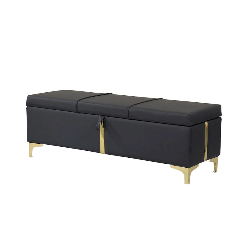 Panca pouf contenitore imbottita in similpelle con gambe in metallo, completamente assemblata ad eccezione delle gambe