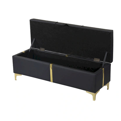 Panca pouf contenitore imbottita in similpelle con gambe in metallo, completamente assemblata ad eccezione delle gambe