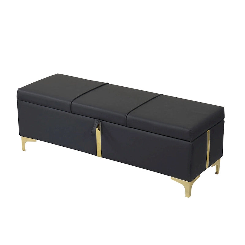 Panca pouf contenitore imbottita in similpelle con gambe in metallo, completamente assemblata ad eccezione delle gambe