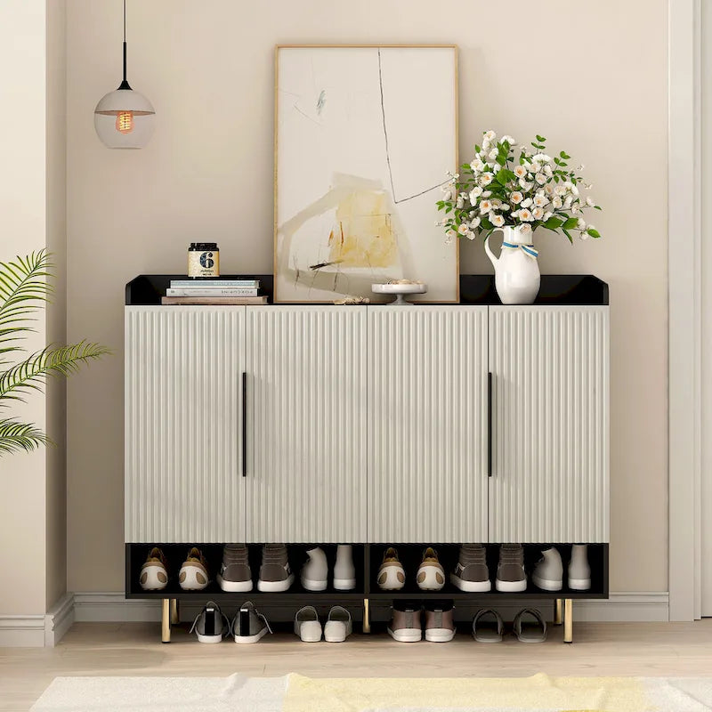 Scarpiera grande moderna a 4 ante con ripiani regolabili – Organizzatore per ingresso