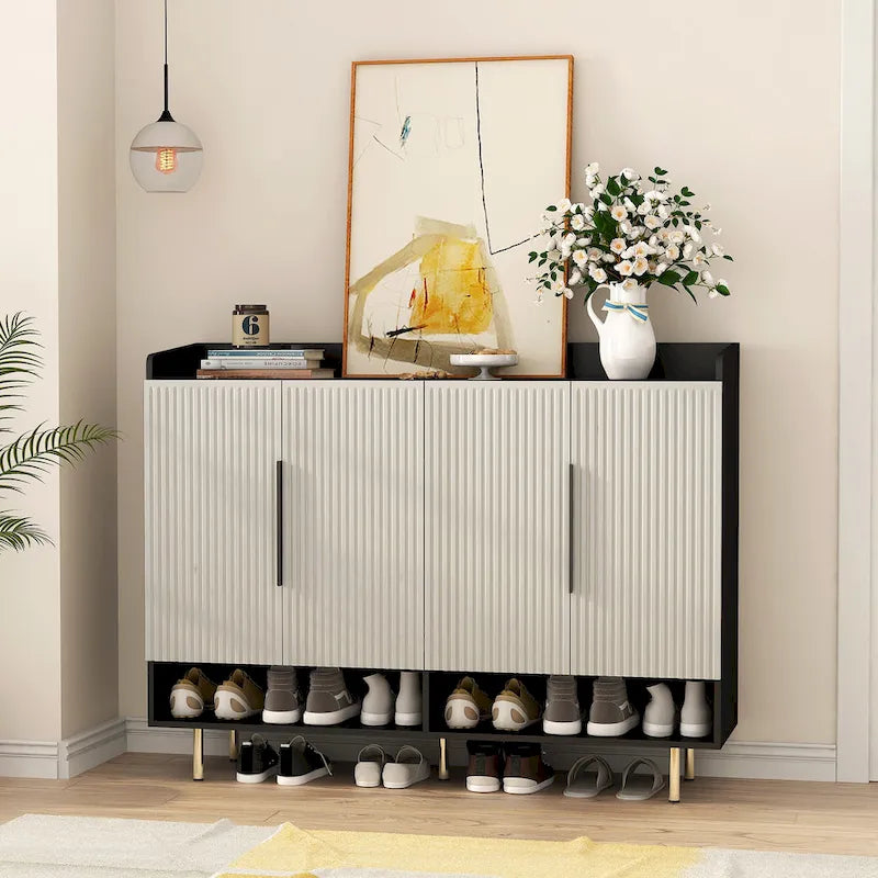 Scarpiera grande moderna a 4 ante con ripiani regolabili – Organizzatore per ingresso