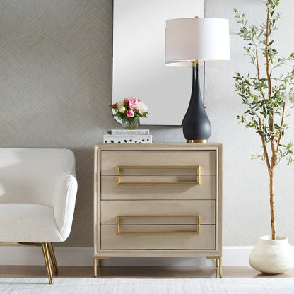 Cassettiera accentata in legno a 4 cassetti - 35 - Beige e Oro
