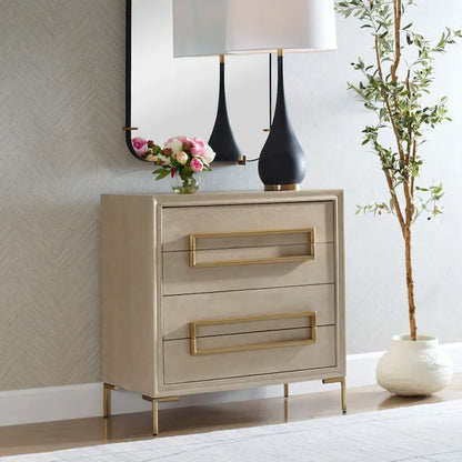 Cassettiera accentata in legno a 4 cassetti - 35 - Beige e Oro