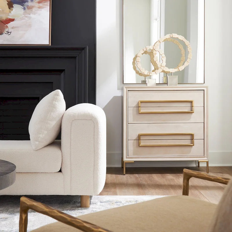 Cassettiera accentata in legno a 4 cassetti - 35 - Beige e Oro