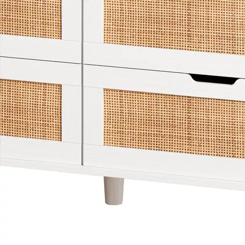 Cassettiera Accent a 6 cassetti in rattan con luci LED e presa di corrente, bianco
