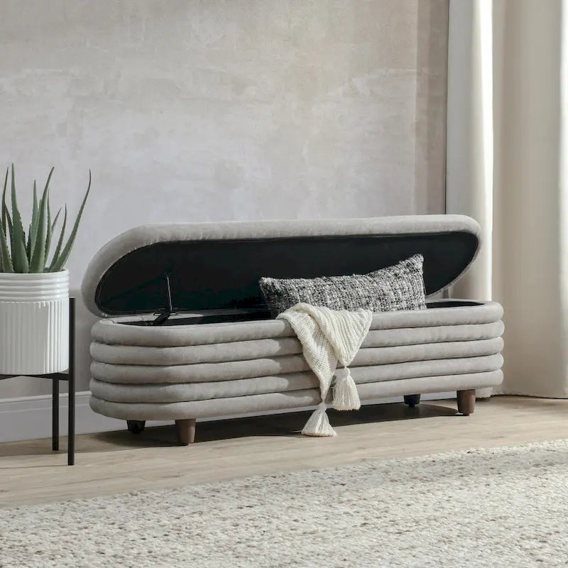 Panca contenitore in stile glamour contemporaneo con vano nascosto – Grigio
