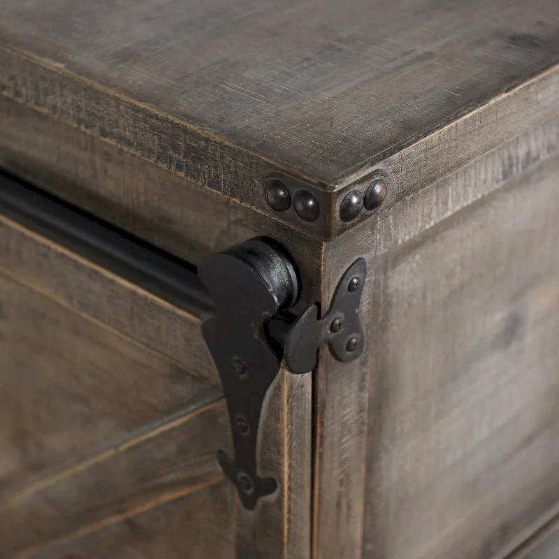 Cassettiera laterale a 3 cassetti in Grigio Driftwood con anta scorrevole a granaio