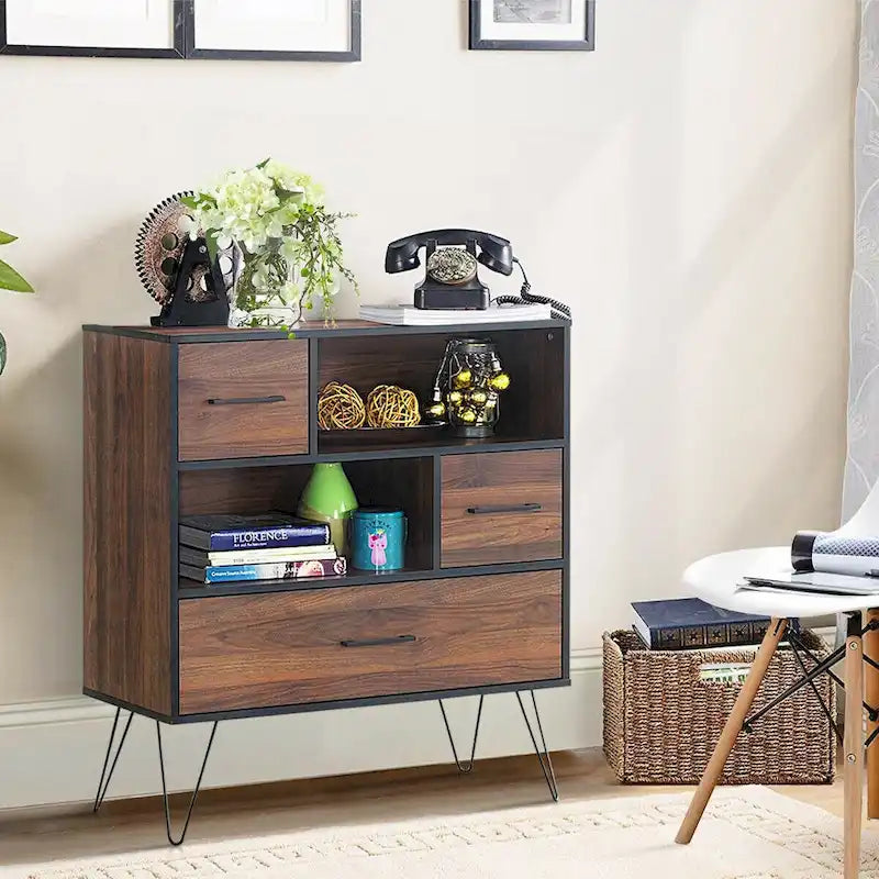 Mobile Contenitore Credenza Multiuso con Gambe in Metallo e Cassetti - 35,5 x 15,5 x 40 (L x P x A)