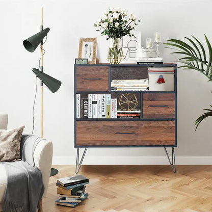 Mobile Contenitore Credenza Multiuso con Gambe in Metallo e Cassetti - 35,5 x 15,5 x 40 (L x P x A)
