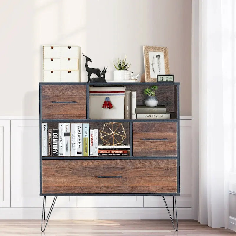 Mobile Contenitore Credenza Multiuso con Gambe in Metallo e Cassetti - 35,5 x 15,5 x 40 (L x P x A)