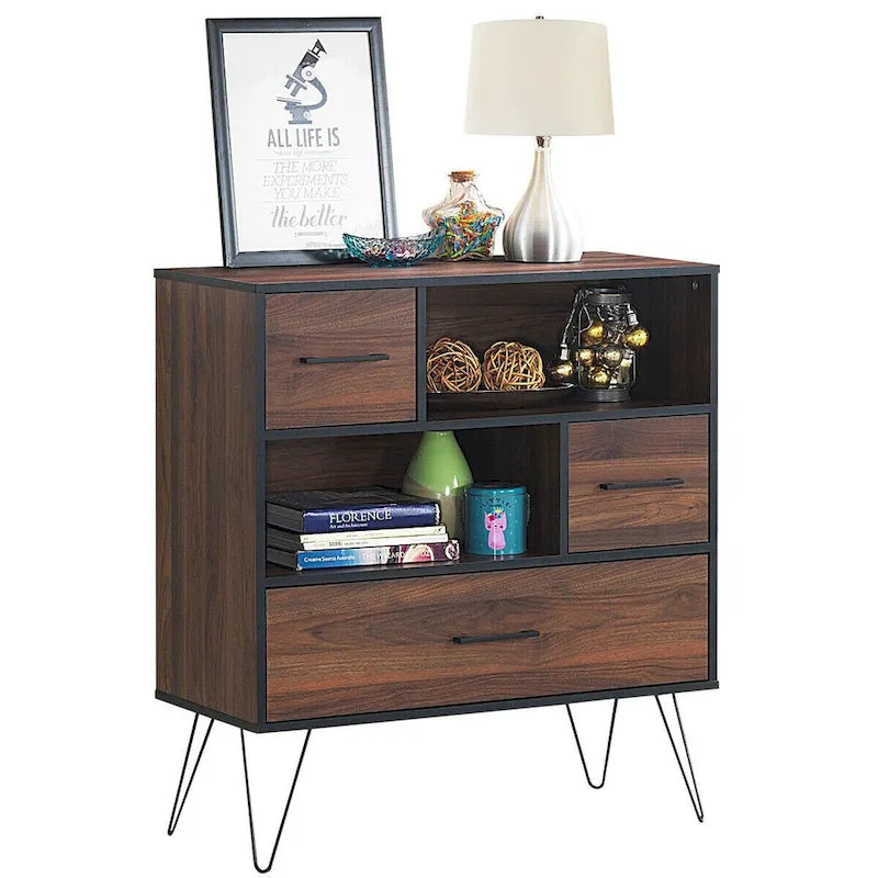 Mobile Contenitore Credenza Multiuso con Gambe in Metallo e Cassetti - 35,5 x 15,5 x 40 (L x P x A)