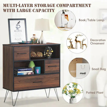 Mobile Contenitore Credenza Multiuso con Gambe in Metallo e Cassetti - 35,5 x 15,5 x 40 (L x P x A)