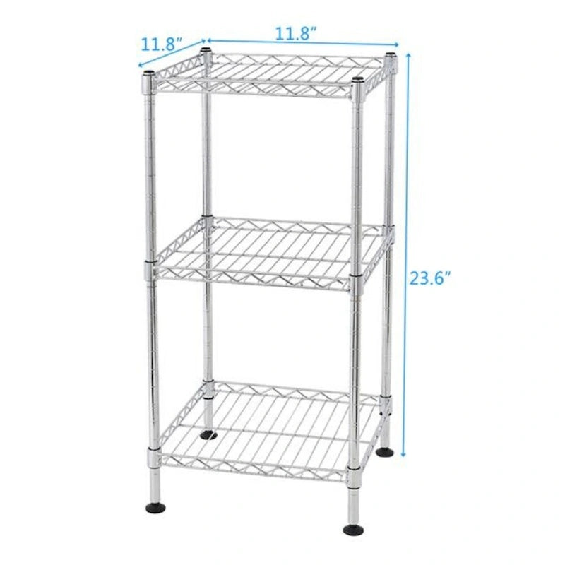Scaffale a 3 ripiani in filo d'acciaio per cucina, argento - 11.81 x 11.81 x 23.62