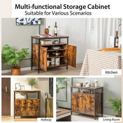 Credenza a 2 ante con ripiani e fori passacavo - Marrone rustico - 80 x 40,5 x 80 (L x P x A)