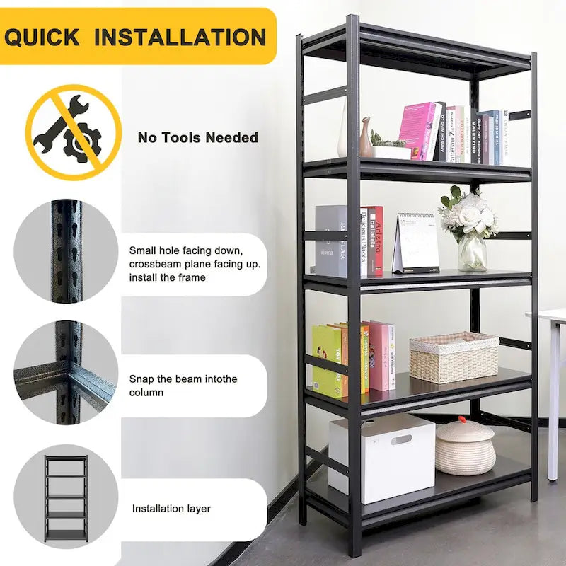 Scaffalatura in Metallo Regolabile Resistente - Ripiani a 5 Livelli, Carico 2000LBS, Cucina, Garage, Dispensa A63 * L31.5 * P15.7