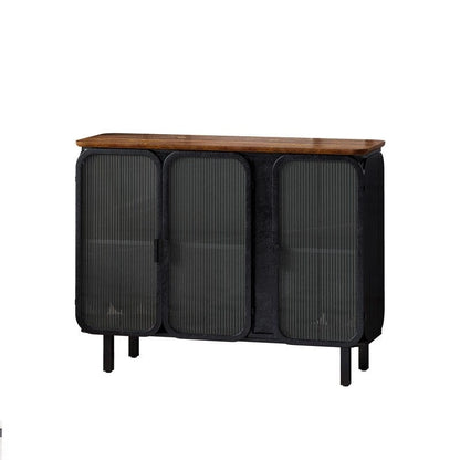 Mobile credenza vintage con anta e ripiani in vetro temperato effetto smerigliato, credenza da cucina, mobile da ingresso