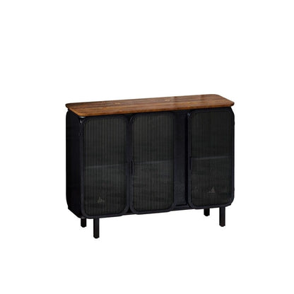 Mobile credenza vintage con anta e ripiani in vetro temperato effetto smerigliato, credenza da cucina, mobile da ingresso