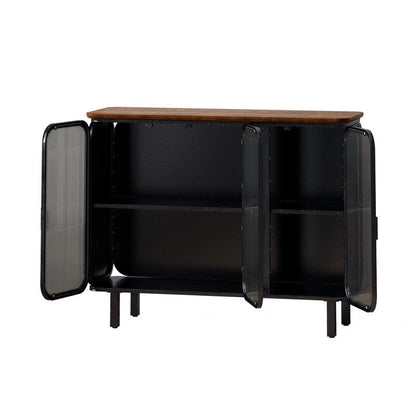 Mobile credenza vintage con anta e ripiani in vetro temperato effetto smerigliato, credenza da cucina, mobile da ingresso