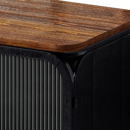 Mobile credenza vintage con anta e ripiani in vetro temperato effetto smerigliato, credenza da cucina, mobile da ingresso