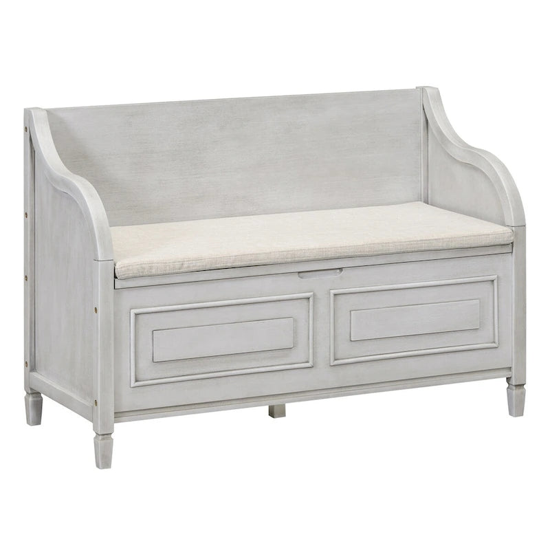Rustic Style Solid wood Entryway Multifunctional Storage Bench with Safety Hinge