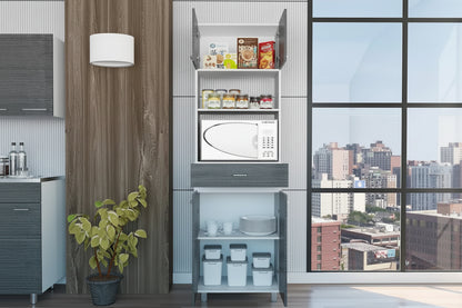Mobile alto per microonde bianco con cassetto e mensola