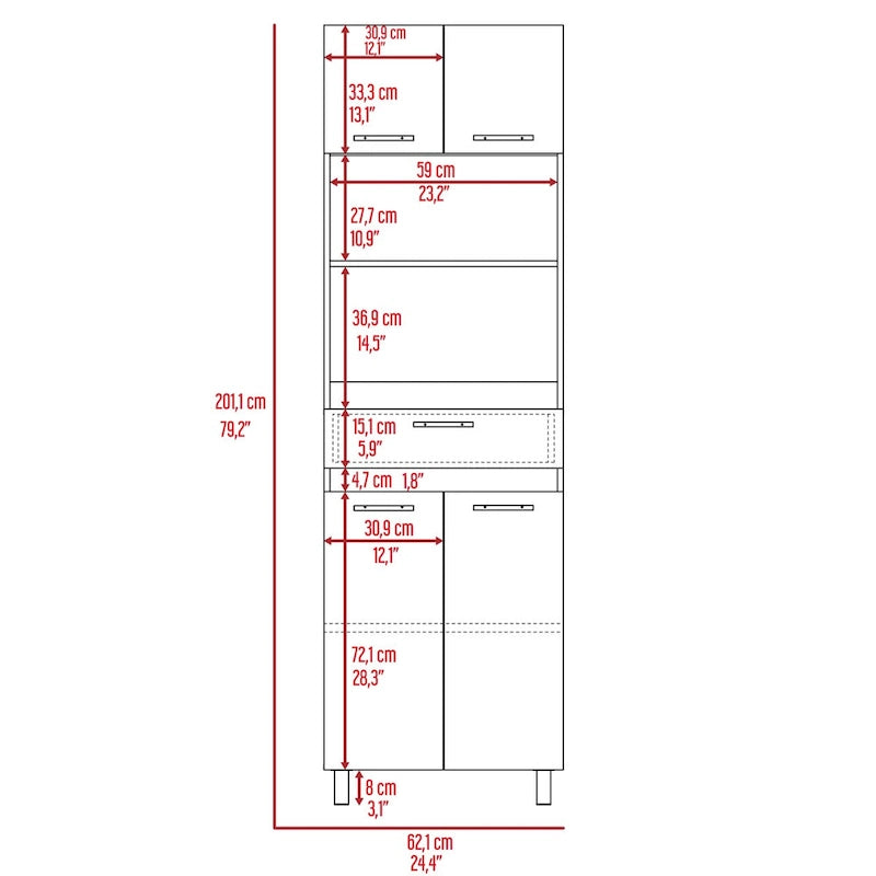 Mobile alto per microonde bianco con cassetto e mensola