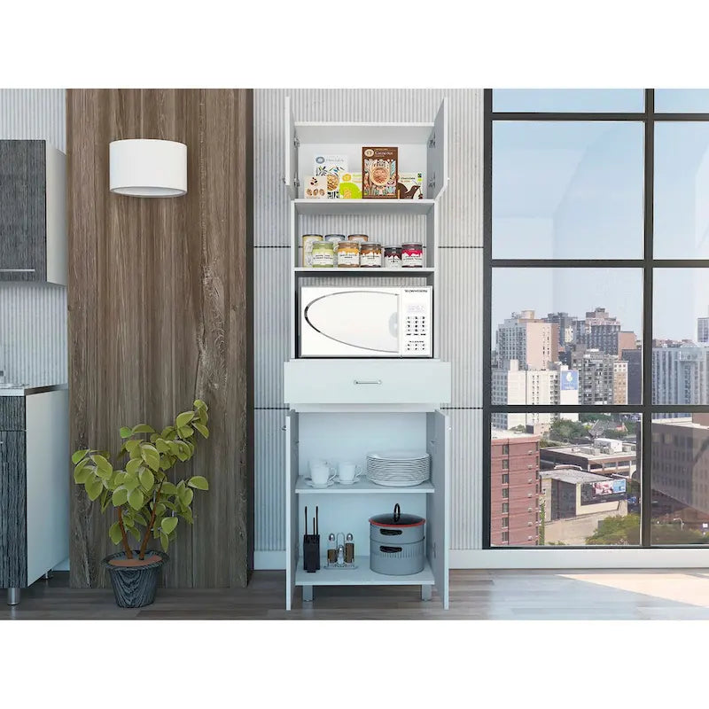 Mobile alto per microonde bianco con cassetto e mensola