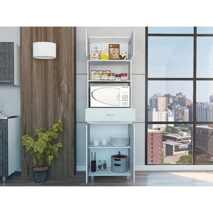 Mobile alto per microonde bianco con cassetto e mensola