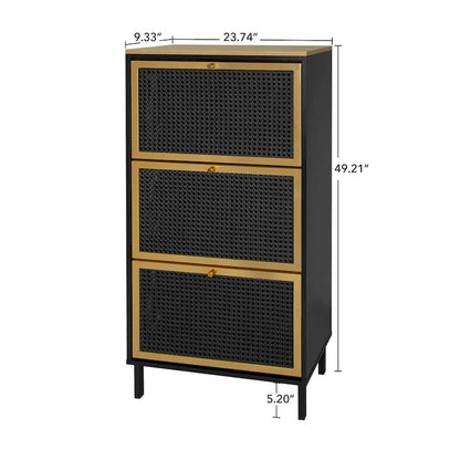 Scarpiera con 3 Ante in Metallo, Scarpiera Moderna Autoportante, Rattan Metallico, per Ingresso