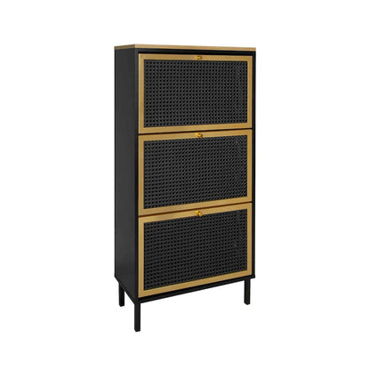 Scarpiera con 3 Ante in Metallo, Scarpiera Moderna Autoportante, Rattan Metallico, per Ingresso