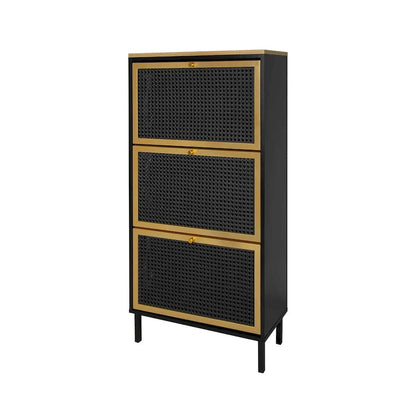 Scarpiera con 3 Ante in Metallo, Scarpiera Moderna Autoportante, Rattan Metallico, per Ingresso