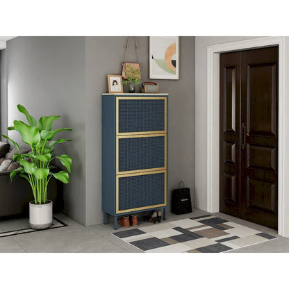 Scarpiera con 3 Ante in Metallo, Scarpiera Moderna Autoportante, Rattan Metallico, per Ingresso
