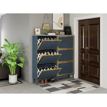 Scarpiera con 3 Ante in Metallo, Scarpiera Moderna Autoportante, Rattan Metallico, per Ingresso