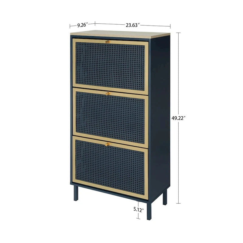 Scarpiera con 3 Ante in Metallo, Scarpiera Moderna Autoportante, Rattan Metallico, per Ingresso