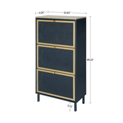 Scarpiera con 3 Ante in Metallo, Scarpiera Moderna Autoportante, Rattan Metallico, per Ingresso