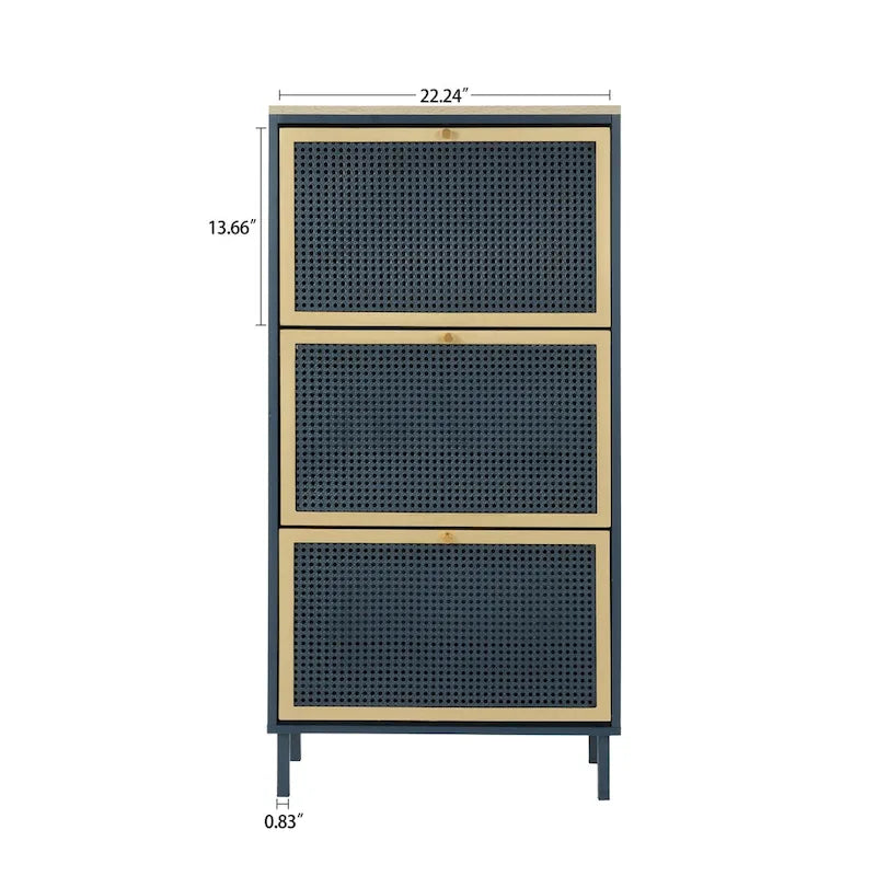Scarpiera con 3 Ante in Metallo, Scarpiera Moderna Autoportante, Rattan Metallico, per Ingresso