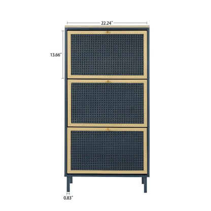 Scarpiera con 3 Ante in Metallo, Scarpiera Moderna Autoportante, Rattan Metallico, per Ingresso