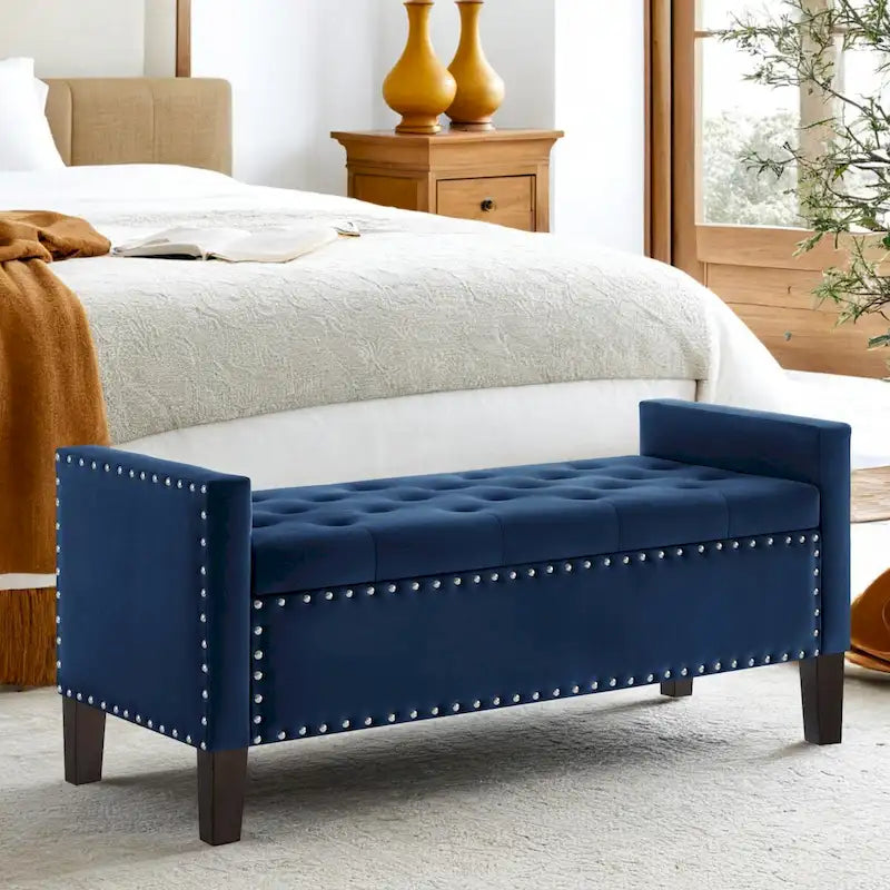 Panca Contenitore Imbottita con Bottoni e Borchie – Pouf Ottomano da Fondo Letto