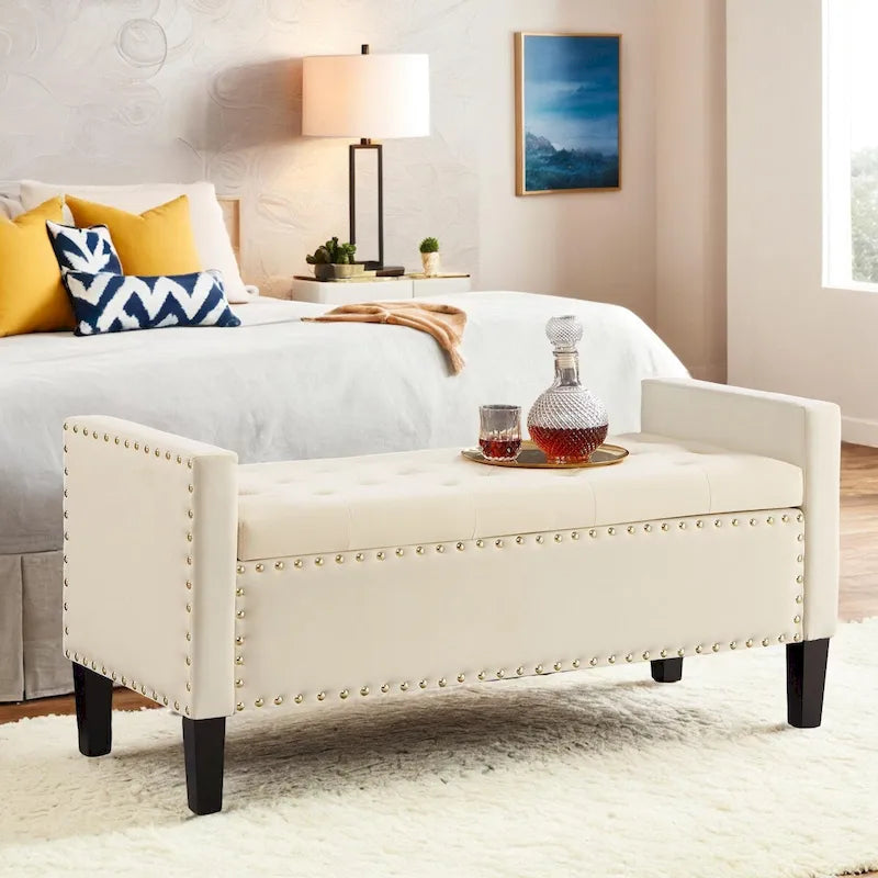 Panca Contenitore Imbottita con Bottoni e Borchie – Pouf Ottomano da Fondo Letto