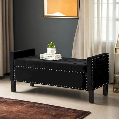 Panca Contenitore Imbottita con Bottoni e Borchie – Pouf Ottomano da Fondo Letto