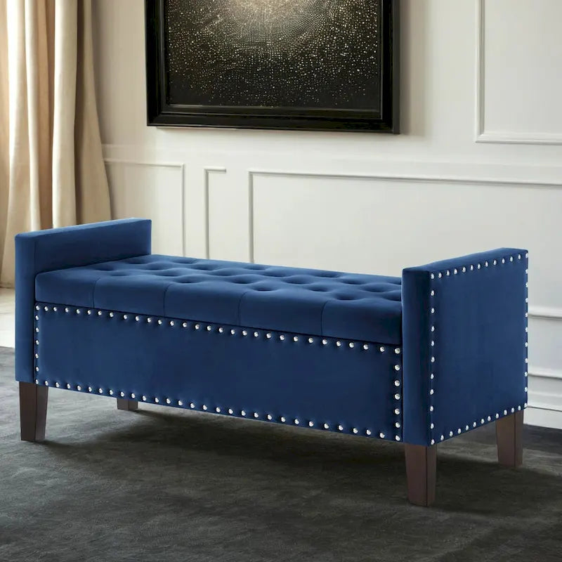 Panca Contenitore Imbottita con Bottoni e Borchie – Pouf Ottomano da Fondo Letto