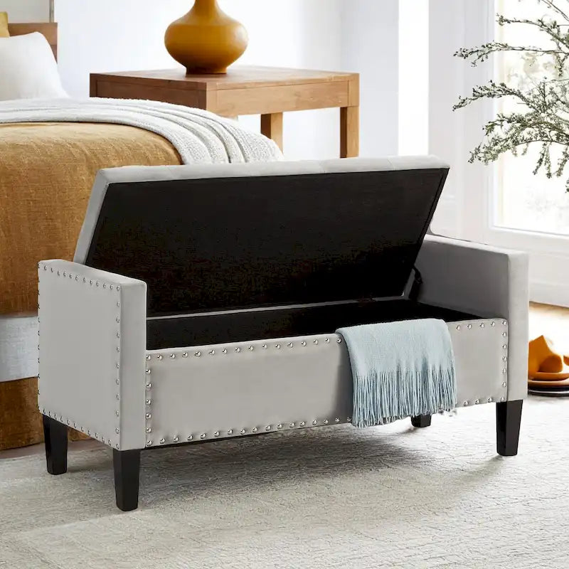 Panca Contenitore Imbottita con Bottoni e Borchie – Pouf Ottomano da Fondo Letto
