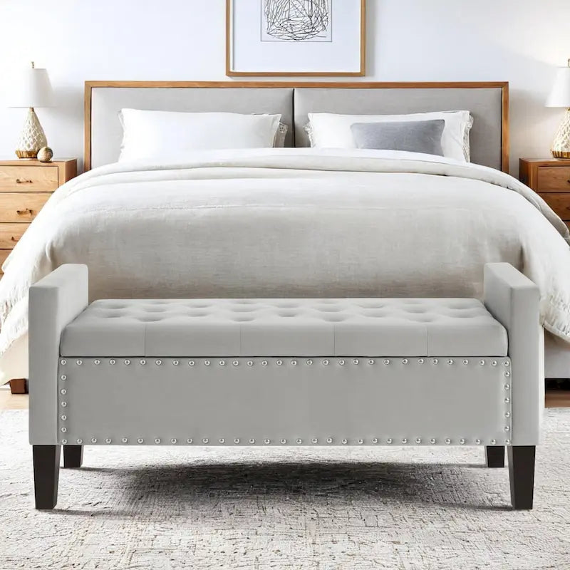 Panca Contenitore Imbottita con Bottoni e Borchie – Pouf Ottomano da Fondo Letto