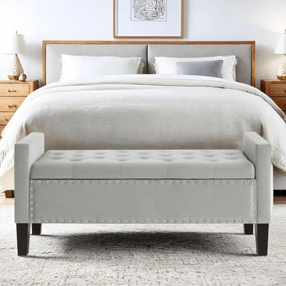 Panca Contenitore Imbottita con Bottoni e Borchie – Pouf Ottomano da Fondo Letto