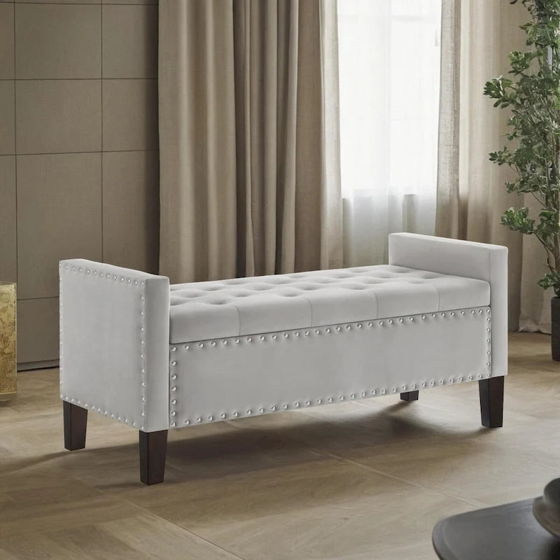 Panca Contenitore Imbottita con Bottoni e Borchie – Pouf Ottomano da Fondo Letto